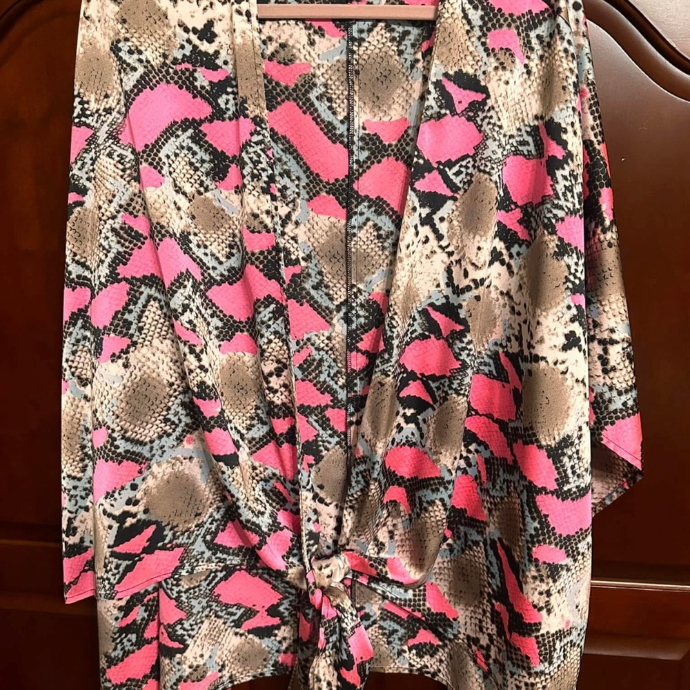 Pink and Brown Animal Print Tie-Front Top